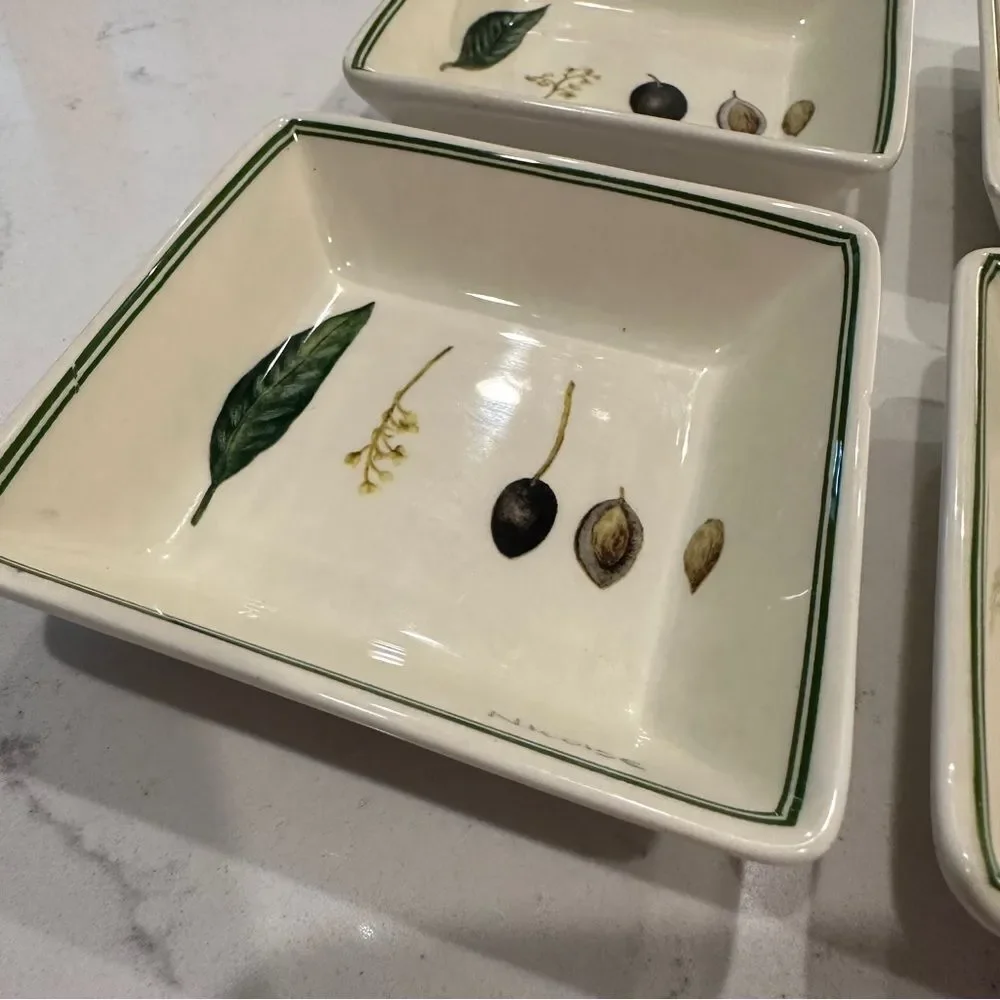 William Sonoma | four (4)  olive bowls trays serving botanical olive collection